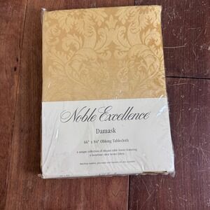 Noble Excellence Damask Gold‎ Jacquard 66 x 84 inches Oblong Tablecloth NEW